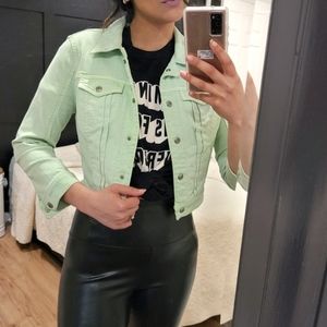 GUESS Cropped Mint Green Jean Jacket
